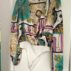 Fashion Nova Multicolor Baroque Print Bodysuit